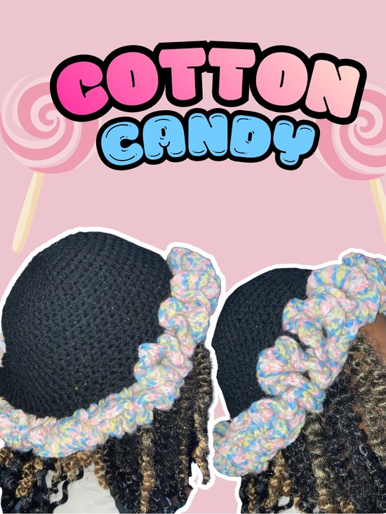 Accessories - Black Crocheted Beanie with Pastel Multicolor Ruffle